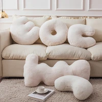 nordic white plush throw pillow abstract geometrical letter shape stuffed sofa chair seat velvet cushion home decor