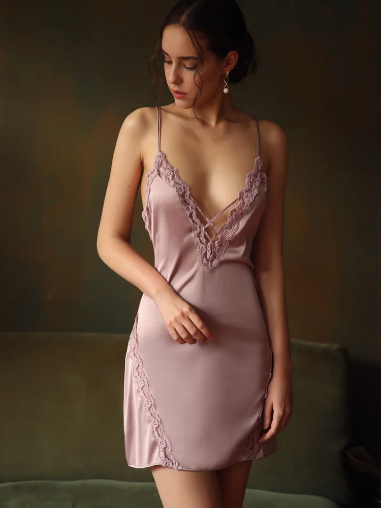 Сексуальная женская летняя ночная рубашка сорочка одежда для сна шелковая