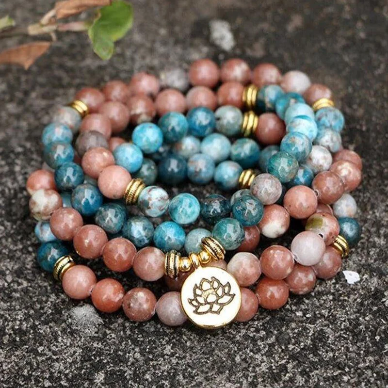 

Healing Natural Apatite Stone 108 Bead Mala Prayer Bracelet Necklace-Spiritual Meditation Balance Mental Health Bracelet