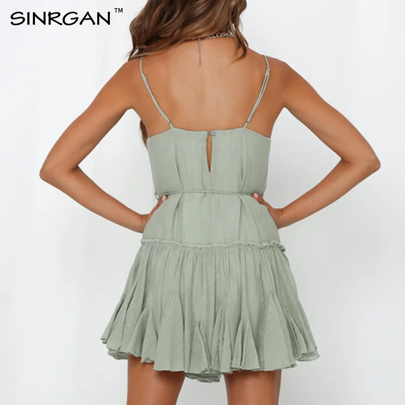 Женское мини-платье на бретельках SINRGAN однотонные нюдовые платья-спагетти в