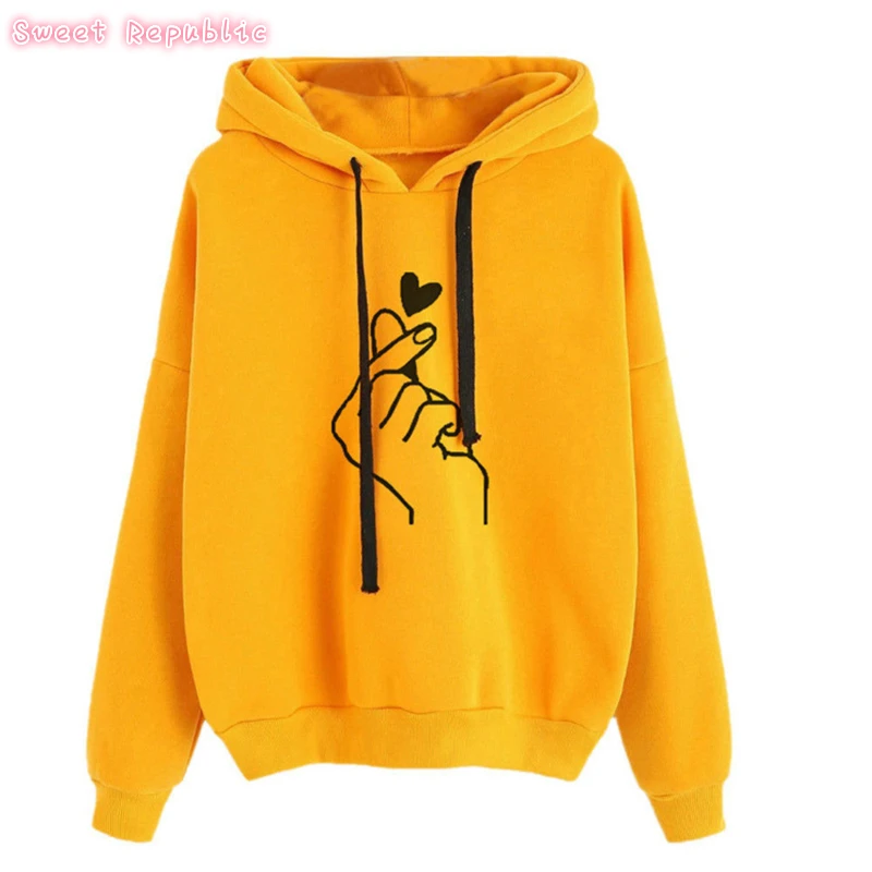 Свитер с капюшоном и принтом в виде сердца пуловер длинными рукавами однотонный