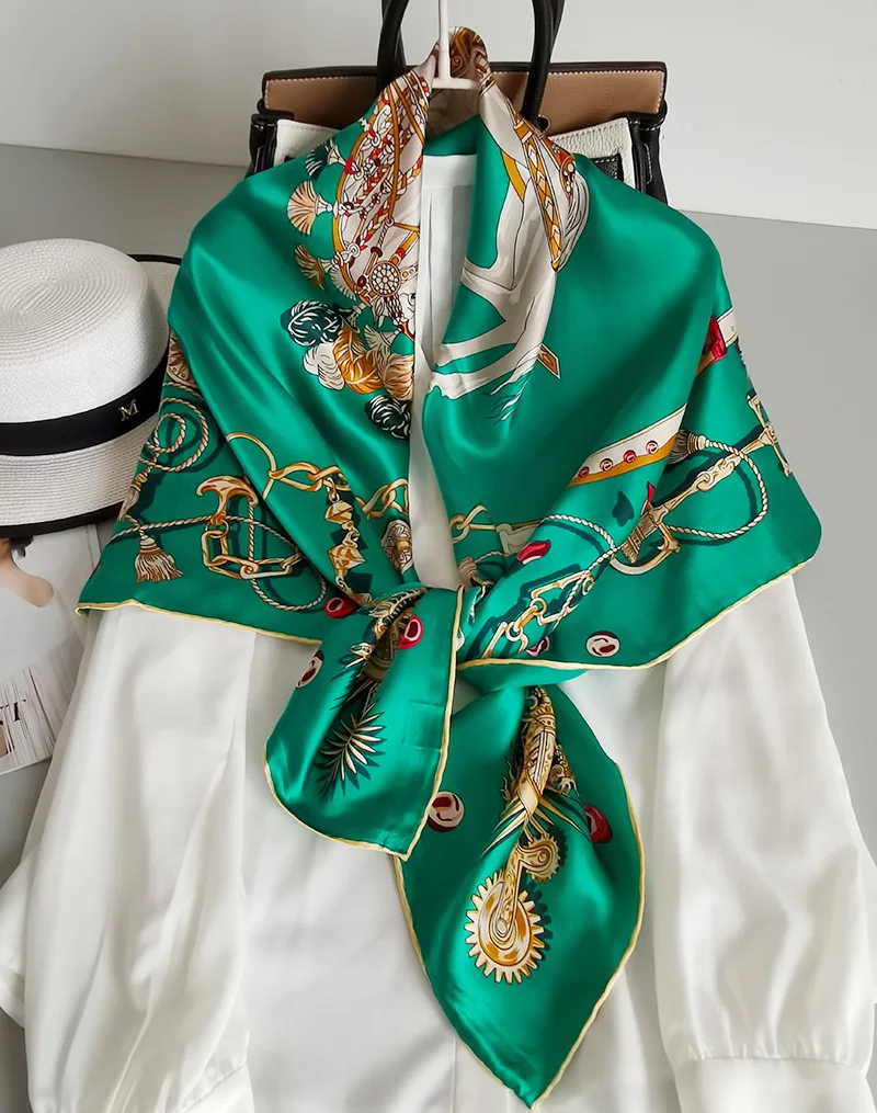 

KMS Green Peacock Shawl Scarf Murberry-Silk Scarf Shawl Spring and Autumn for Girl Lady Women 110*110CM