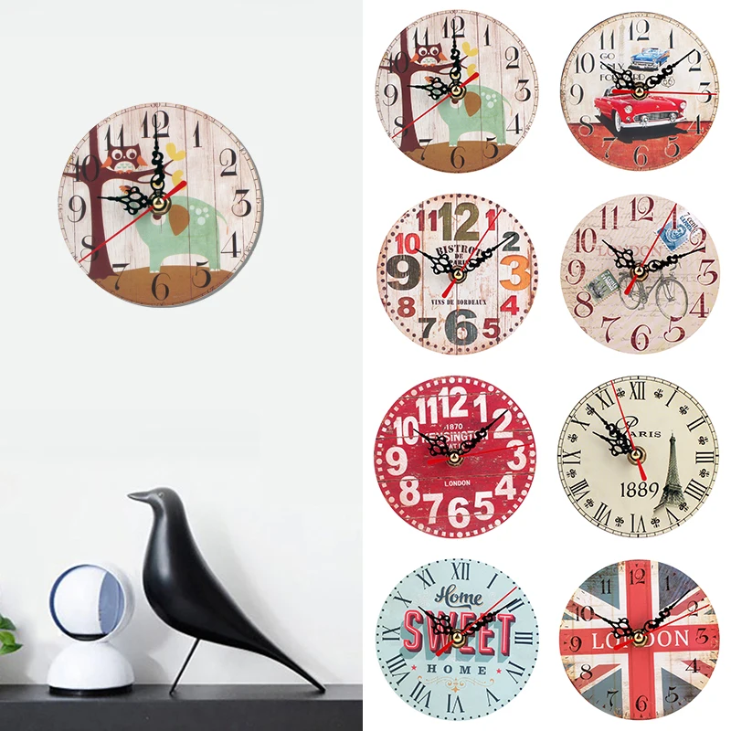 Винтаж деревянные круглые квадратные настенные часы большой Шебби шик