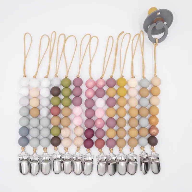 

Dummy Clips Baby Boys Girls Pacifier Chain Silicone Teething Relief Toys Beads Soothie Pacifier Holder Clips Baby Shower Gift