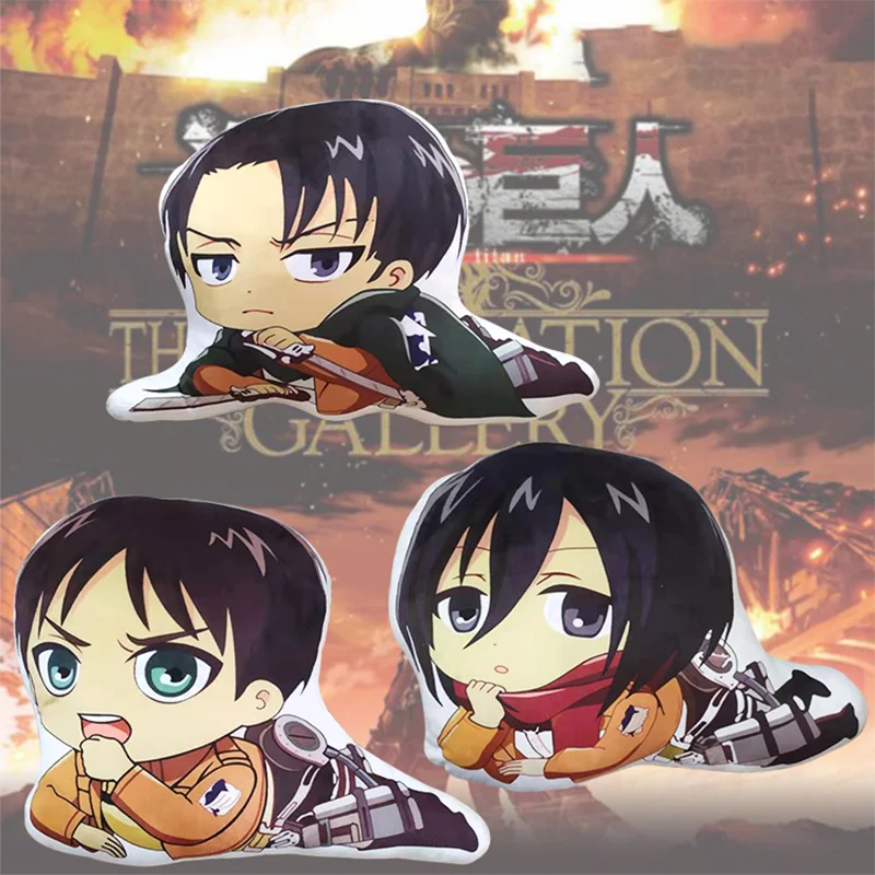 Плюшевая подушка атака на Титанов 40 см игрушки аниме Levi Ackerman Mikasa короткая
