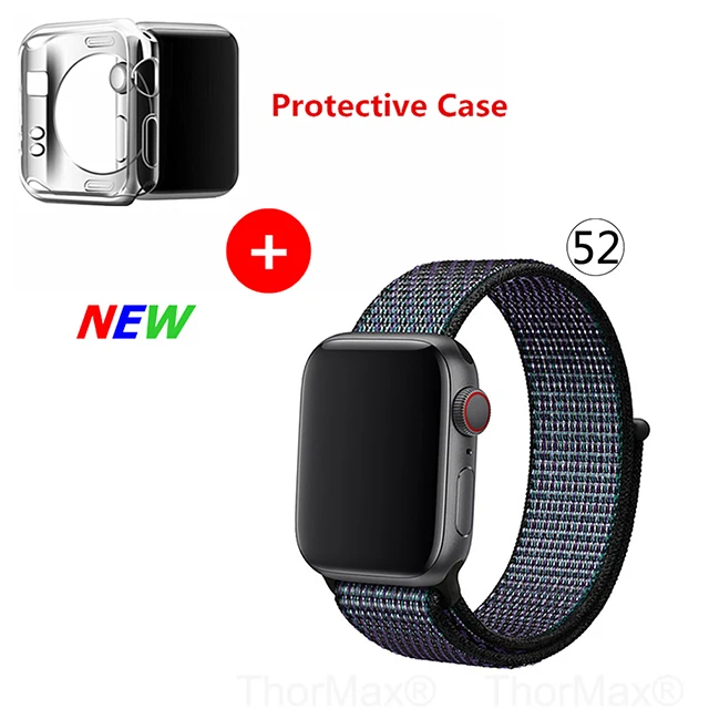 Нейлоновый спортивный бесшовный ремешок для наручных часов iwatch, 4 цвета, в полоску, легкий мягкий сплетенный ремешок для наручных часов Apple Watch 4 серии 3/2/1 38 мм 42 мм 40 мм 44 мм - Цвет ремешка: 52-Hyper Grape
