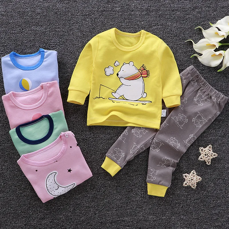 

Осенние детские пижамные комплекты с мультяшным рисунком для мальчиков, Детская Хлопковая одежда для сна с длинным рукавом, подходящий нар...