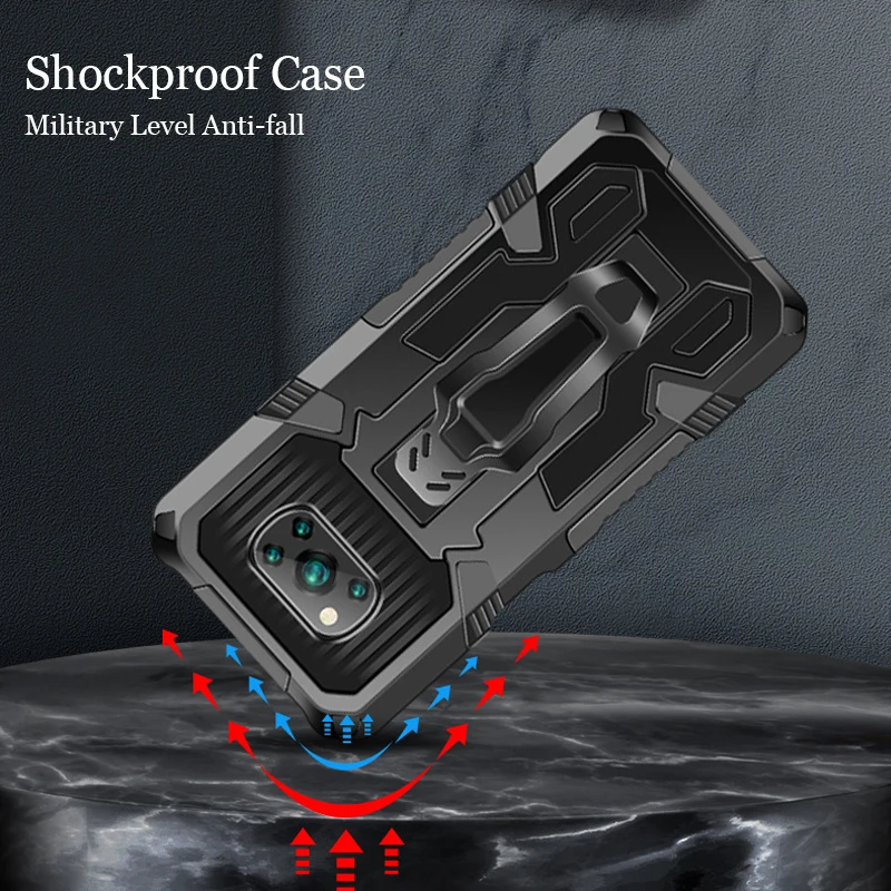 Армированный чехол-накладка для POCO X3 NFC Pro ударопрочный с зажимом ремня и