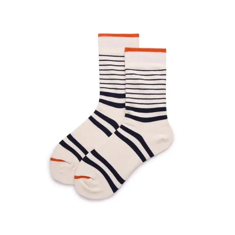 Women Men Solid Striped Cotton Sport Socks Ankle Socks Unisex Ivory Base Black Stripes Short Winter Socks 5 pairs/ lot AL182SC