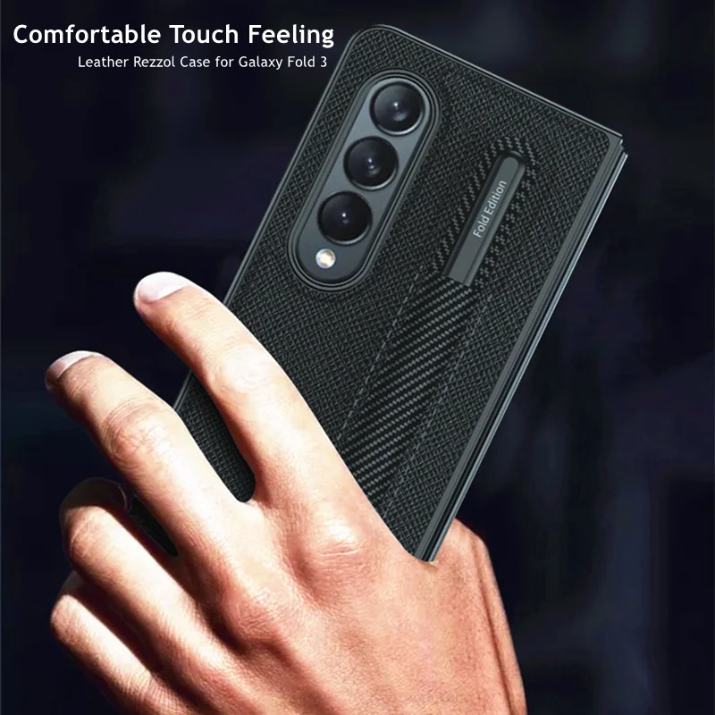 leather case with pen holder for samsung galaxy z fold 3 phone cover carbon fiber texture case for z fold3 with pen slot no pen free global shipping