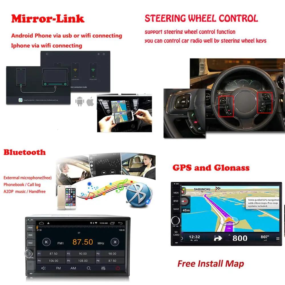 Автомагнитола 2DIN Android 9 0 2 ГБ + 16 DVD радио GPS Wifi Bluetooth четырехъядерный процессор