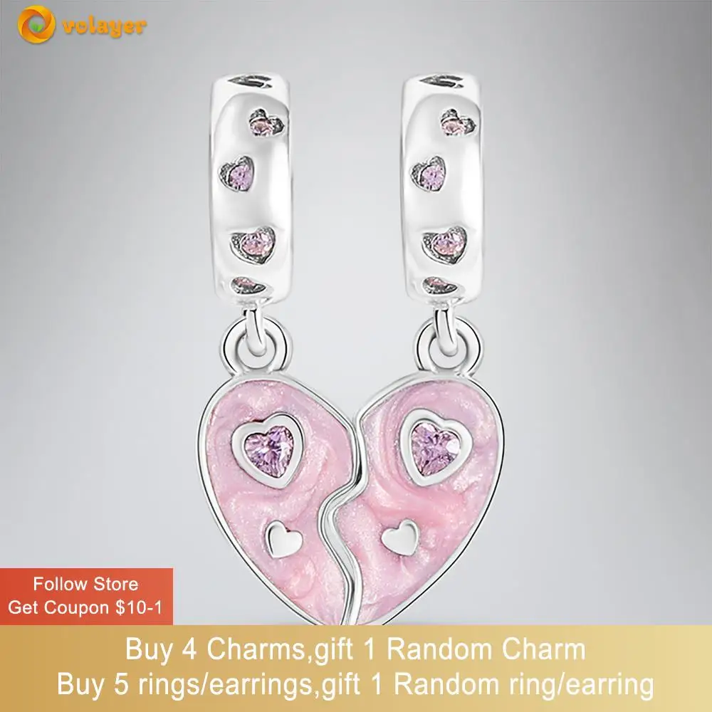 

Volayer 925 Sterling Silver Pink Mother-daughter Combination Charm fit Original Pandora Bracelets for Women Jewelry Making Gift