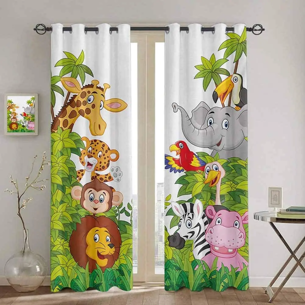 Tenda da cucina per camera da letto Cartoon Zoo animali collezione giungla tende per finestra per bambini tende per camerette per soggiorno Decor