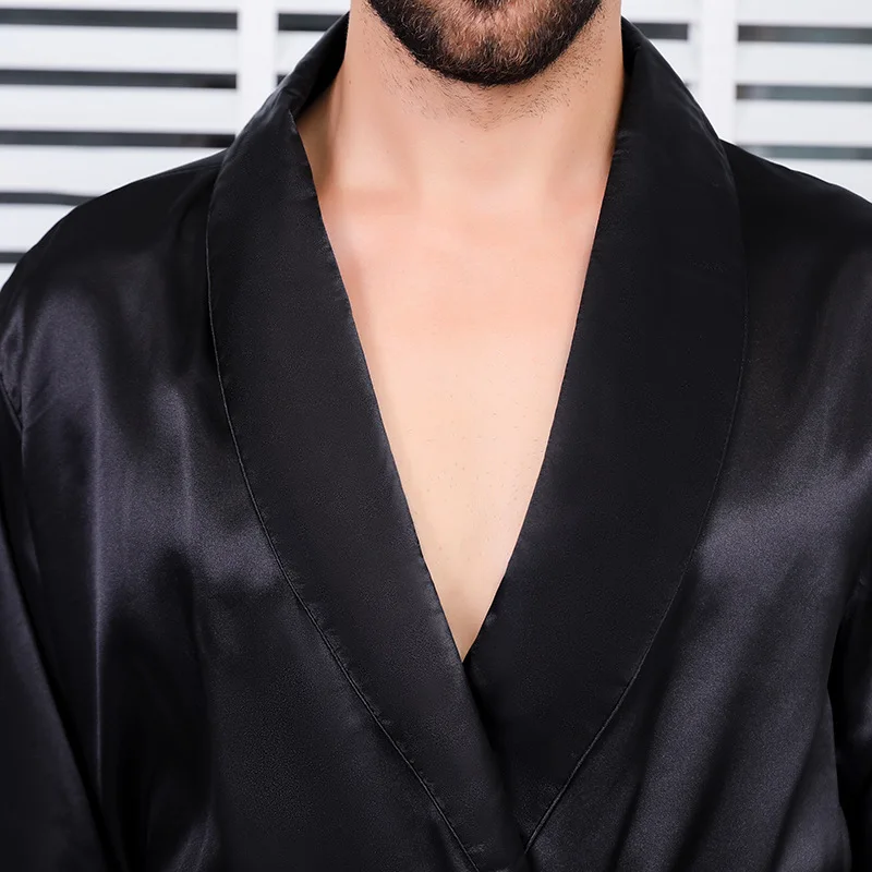 5XL Two-Piece Mens Robe Satin Silk Bathrobe For Man Soft Cozy Sexy Kimono Sleepwear Pajama Male  Bathrobe Home  Service Nightgow