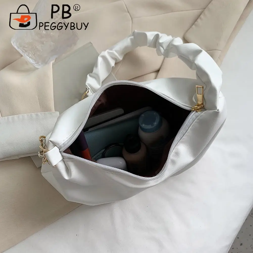 

Fashion Women Pleated Zipper Underarm Bag Soft PU Leather Subaxillary Bags Casual Ladies Chain Small Shoulder Bags