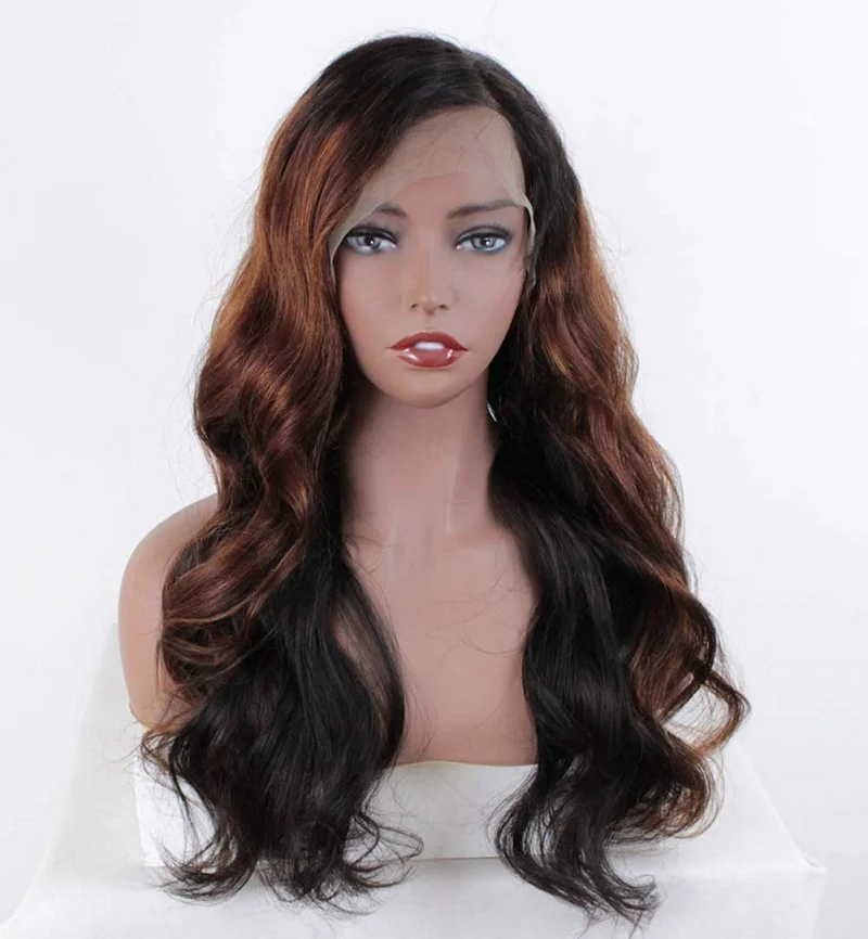 Murah Sorot Wig Ombre Berwarna 1b 4 Coklat Muda Tubuh Gelombang Rambut Renda Bagian Wig Brasil Remy Bagian Lace Wig 4