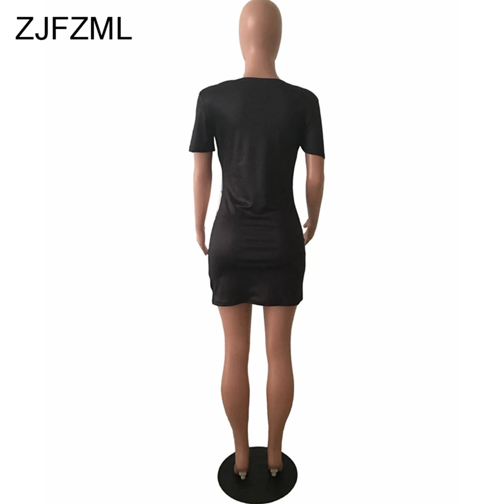 ZJFZML платье из джинсовой ткани с рисунком новинка короткий рукав черное белое