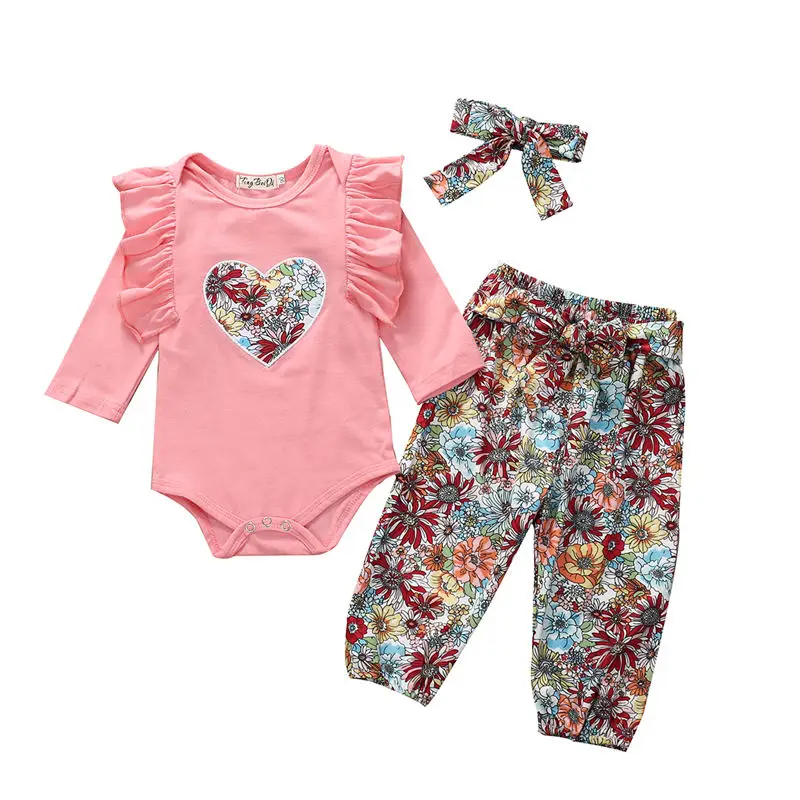 

Комбинезон с оборками и длинным рукавом для новорожденных девочек, 3 предмета