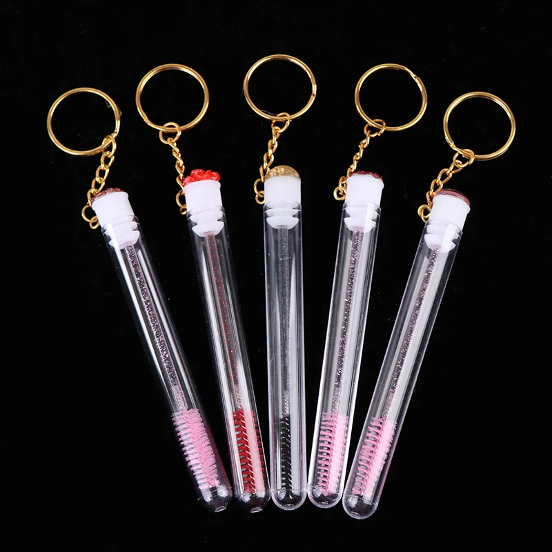 

5Pcs/lot Eyelash Brush Tube With Gold Chain For Lash Extension Glitter Mascara Wand Clear Micro Comb Container