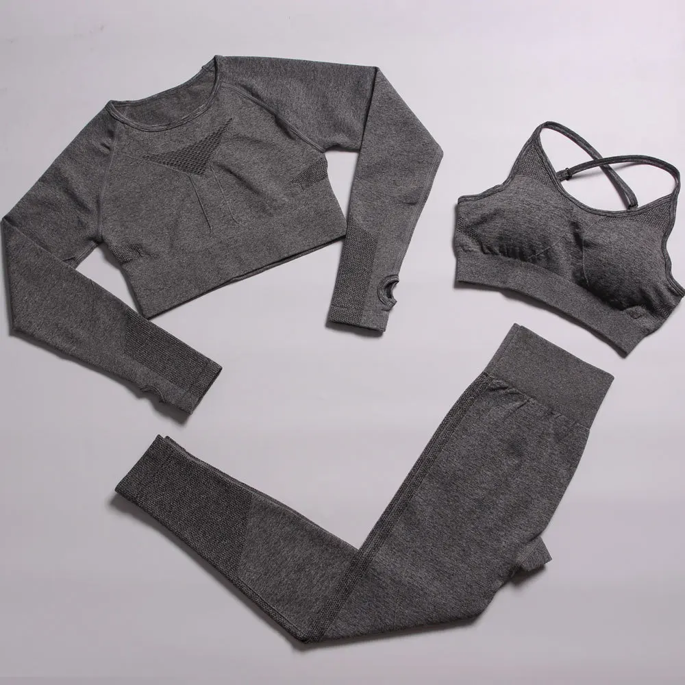 

Seamless Yoga Wear Women's Autumn and Winter Yoga Suit Fitness Yoga Three-piece Suit Hip-lifting Tight Yoga Pants Yoga Set Gym
