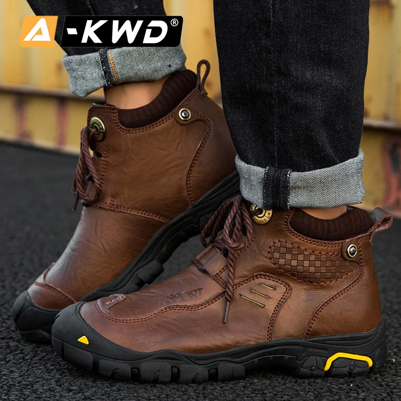 2019 из натуральной кожи Сезон Зима Мужские ботинки теплые деловые с высоким