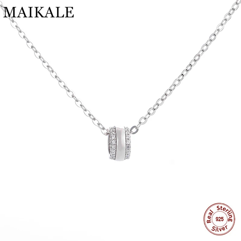 

Женское Ожерелье с круглой подвеской MAIKALE, ожерелье из серебра 925 пробы с круглым кубическим цирконием и круглой цепочкой, подарочное украше...