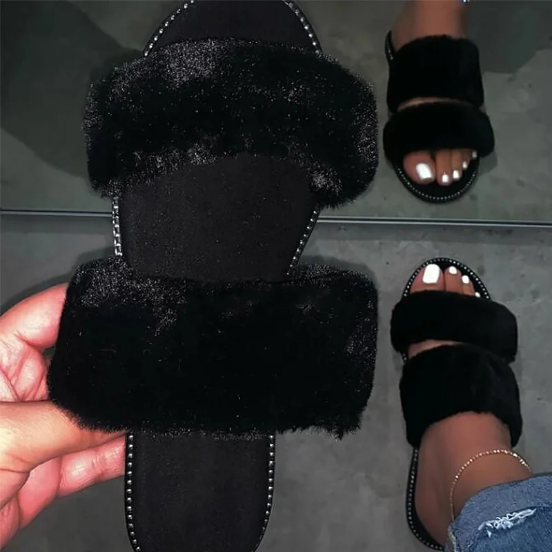 

Fat slippers for women Non-Slip female Designer Slide Ladies fur Slippers 2020 Summer Shoes big size 41