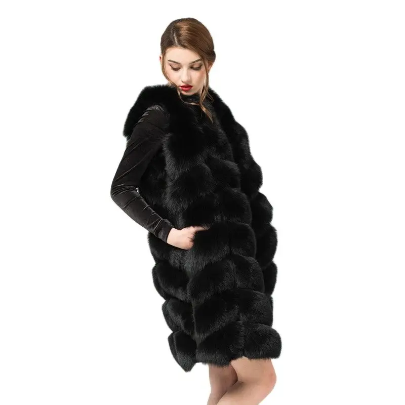 

Real fox fur vest outerwear fur overcoat long design o-neck sweater vest waistcoat women's