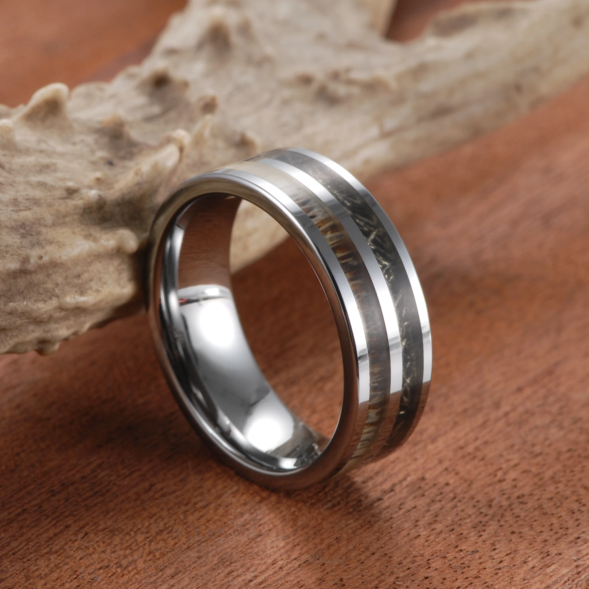 Мужское кольцо из карбида вольфрама для мужчин натуральный Олень Рог черный