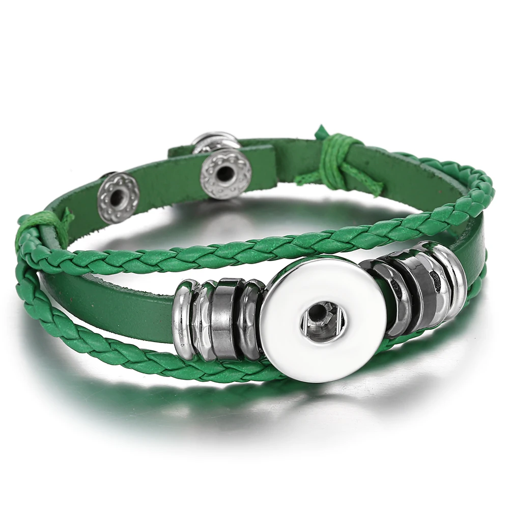 Лидер продаж ювелирные изделия 18 мм кожаный плетеный браслет с кнопками для