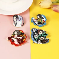 popular japanese anime demon slayer character image metal molded brooch drip enamel backpack decorative pin gift for friends