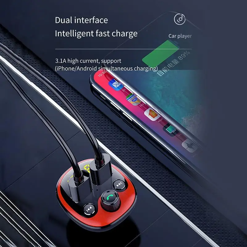 Bluetooth 5,0, автомобильный fm-передатчик, светодиодный дисплей, беспроводной MP3-плеер, передатчик, автомобильный комплект, 5 В/3,1 А, два порта usb, автомобильное зарядное устройство