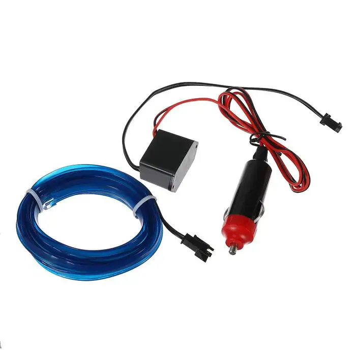 Неоновая нить для подсветки салона плоская 12 В 2 м с адаптером питания синий |