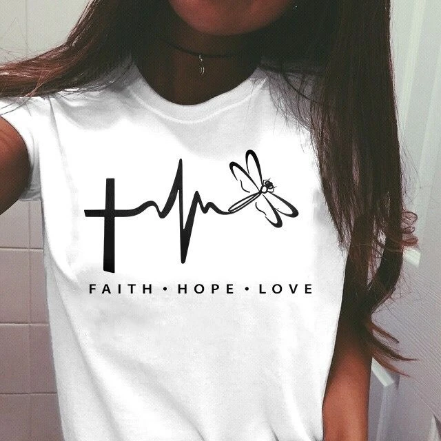 

Faith Hope Love Dragonfly Women T-Shirt Summer Short Sleeve T Shirt O-Neck Casual Ladies Tee Tops camiseta rosa feminina- K383