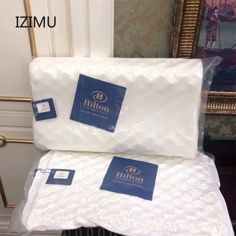 

1PC Hilton High-grade Luxury 100% Natural Latex Pillow Simple soft Bed Pillows For Sleeping Neck Guard Massage with Cotton Cover