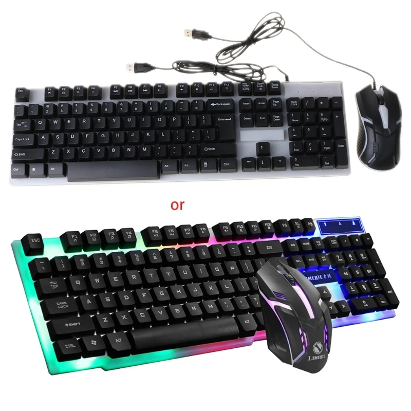 

GTX300 USB Wired 104 Keys RGB Backlight Ergonomic Gaming Mouse Keyboard Set P9YA