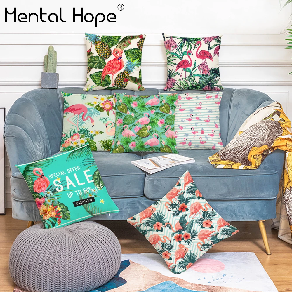 Наволочка для подушки с мультяшным фламинго льняная хлопковая декоративная