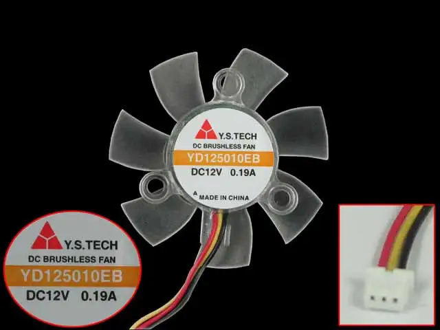 

Y.S TECH YD125010EB DC 12V 0.19A Dia. 45mm C.T.C 26mm 3-Wire Server Cooling Fan