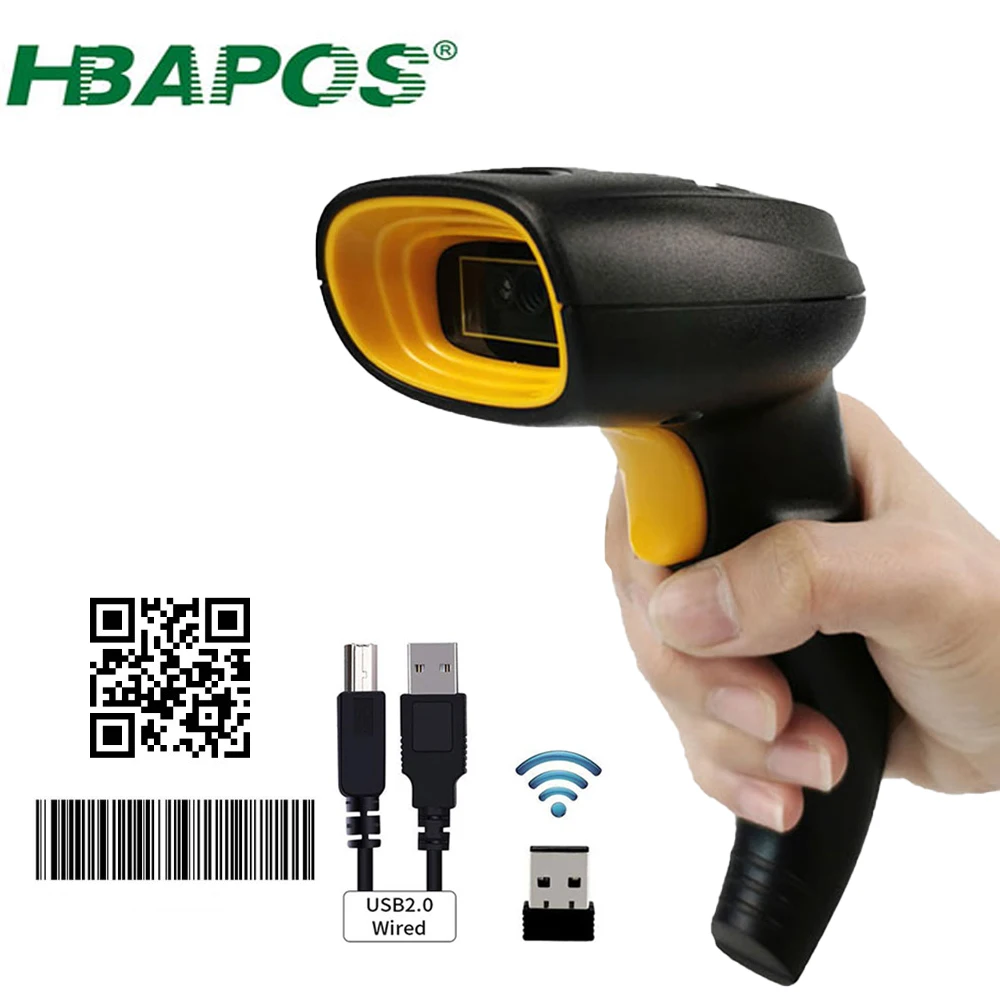 

Беспроводной сканер QR-кода HBAPOS 1D 2D, портативный сверхдлинный Проводной USB-сканер штрих-кодов, Data Matrix, USB «подключи и работай»