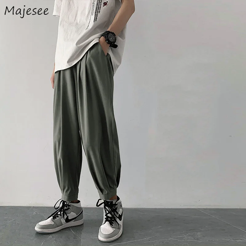 

Casual Pants Men Loose Ankle-length Trousers Chic Fashion Design Korean Style Solid Simple Male Summer Streetwear Daily Teens