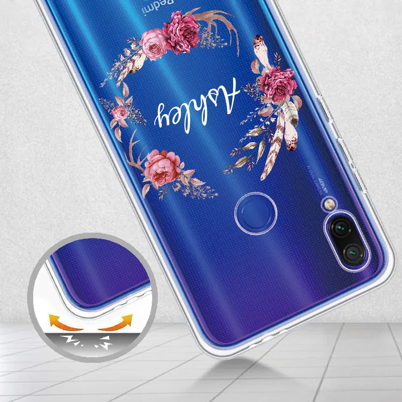 Custom Personalized Initial Name Flower Wreath Phone Case For Xiaomi Mi Redmi Note 5 6 7 8 9 10 lite Pro Plus Soft Clear | Мобильные