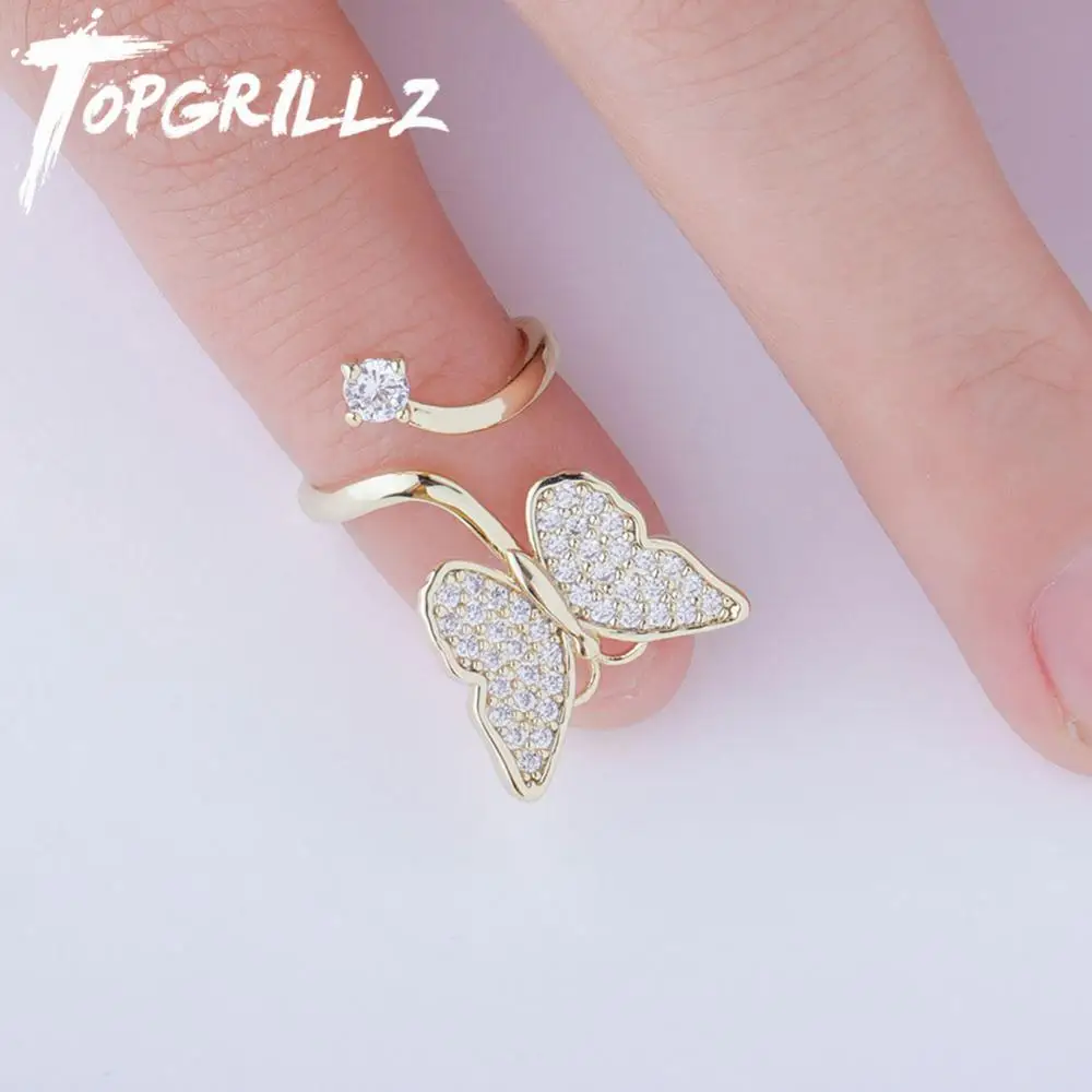 Женское кольцо с бабочками TOPGRILLZ для ногтей кубическим цирконием регулируемое