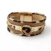 stackable leopard leather rope magnetic button bracelets for women trendy winter wrist accessory wholesale