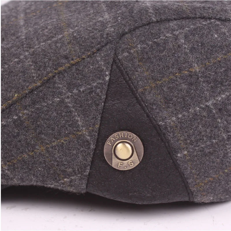 Кепка унисекс из фетра и шерсти теплый берет в клетку однотонная стиле газетчика