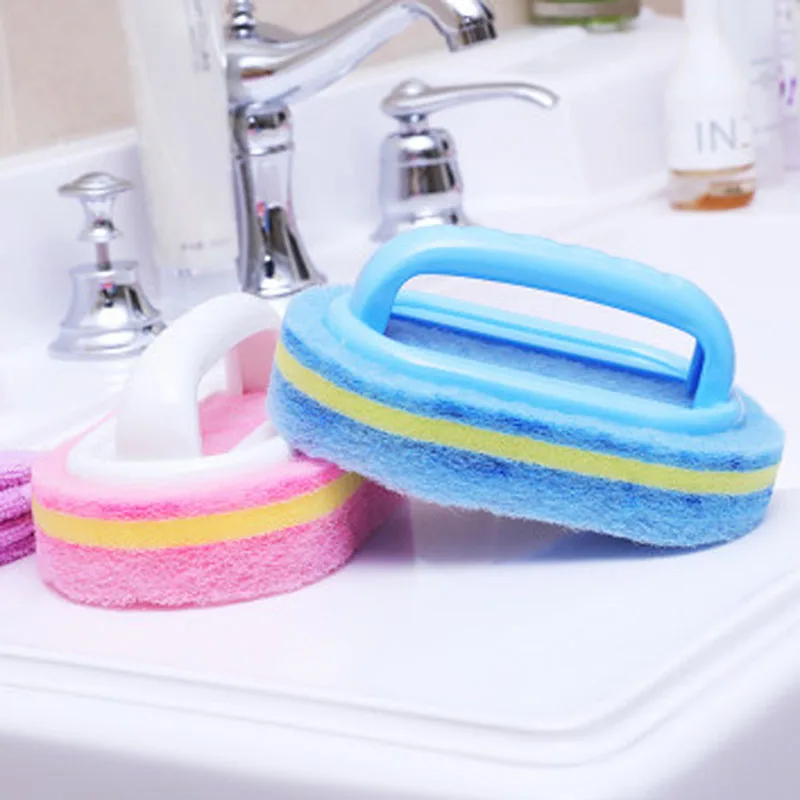 

Handheld Sponge Brush Plastic Kitchen Bathroom Tile Bathtub Wall Floor Cleaning Brush For Washroom Glass Accessories Tools Blue