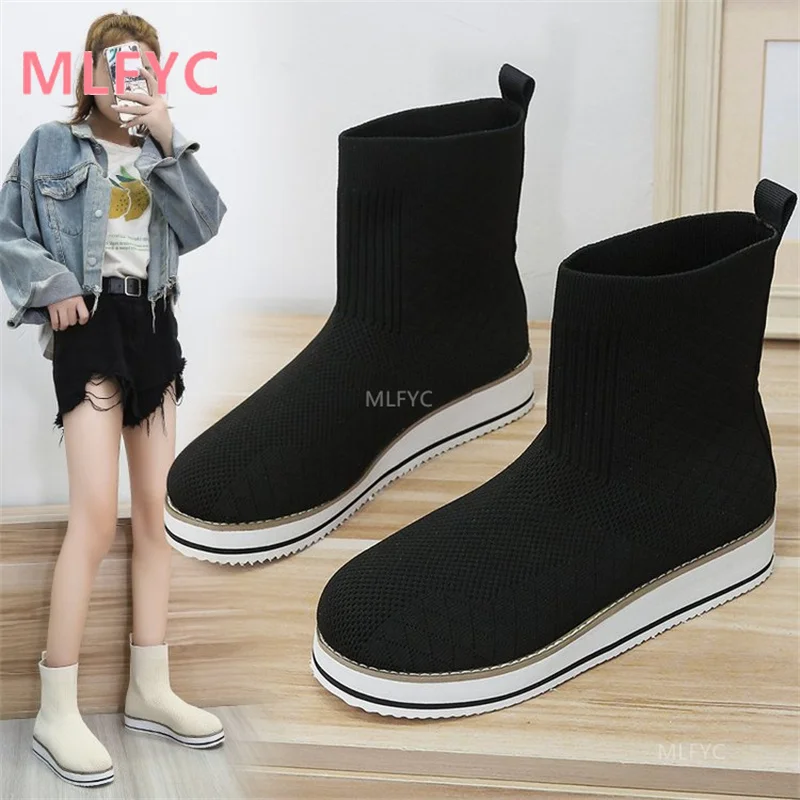 

Large size knitted short boots women 2021 new women's short boots stretch fly woven thin boots womens plus size boots