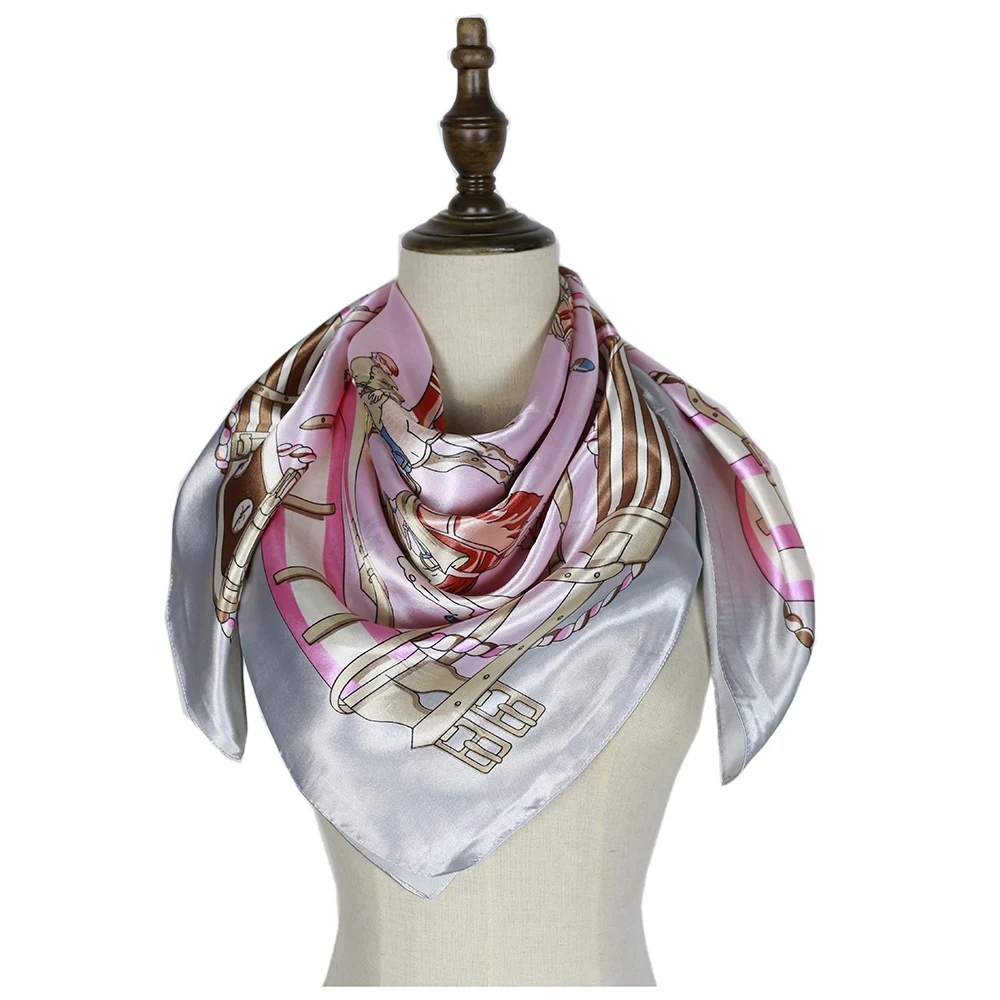 Horse Belt Silk Scarf Bandana Luxury Square Shawl Satin Head Hijab Women Invierno Print бандана |