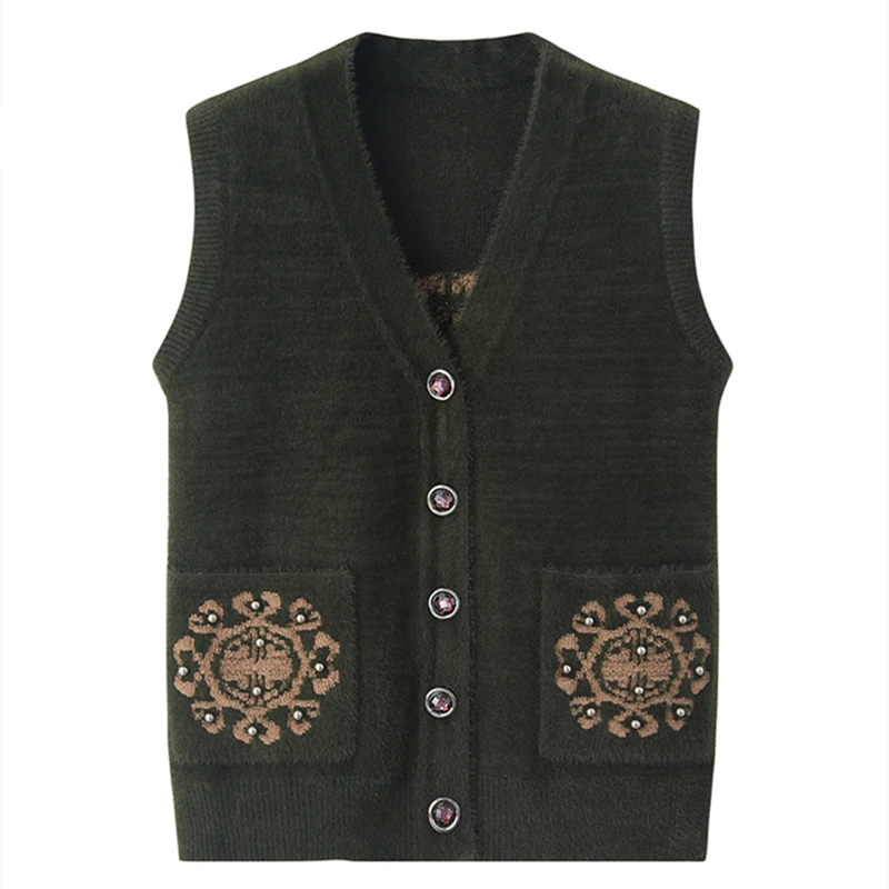 Жилет женский из искусственной норки шерстяной с V-образным вырезом - купить по