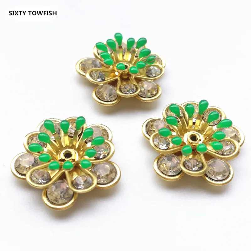 001-19mm-Green 5 шт./лот 24 стиля медная филигрань горный хрусталь цветок ломтик подвески База Установка DIY ювелирные украшения - Цвет: 001-19mm-Green