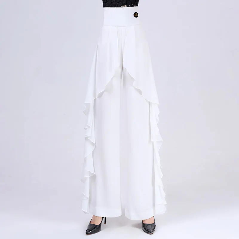 

Ladies Dance Pants Summer Latin Dance Pants Fashion Ruffle Design Modern Dance Pants Thin White Trousers Latin Costumes